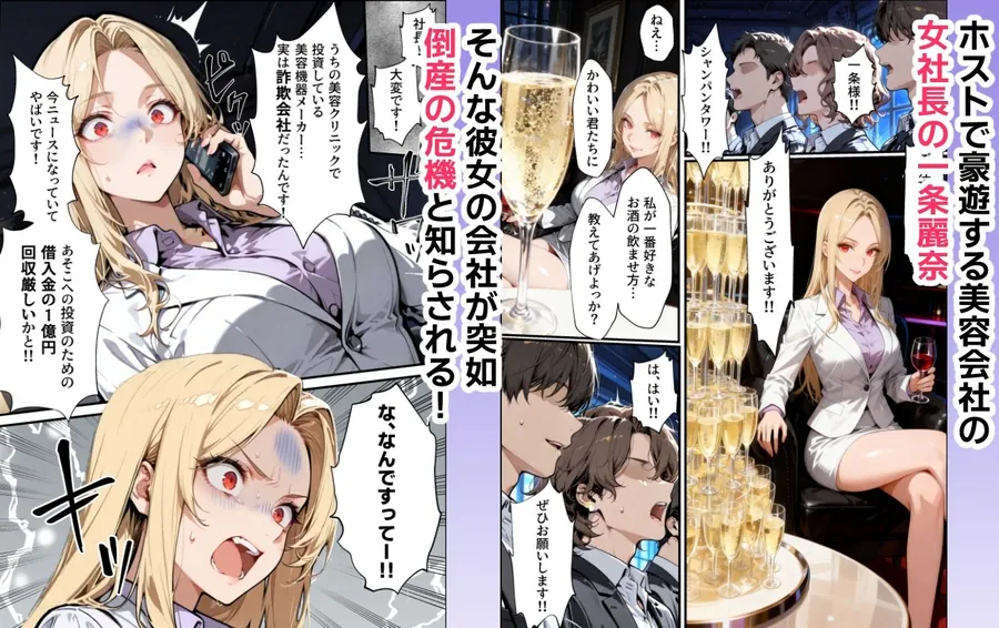 【無料エロ漫画・同人】ホス狂い女社長、おち〇ぽ100本抜かないと出られない部屋、全員抜くまで帰れません！-1枚目