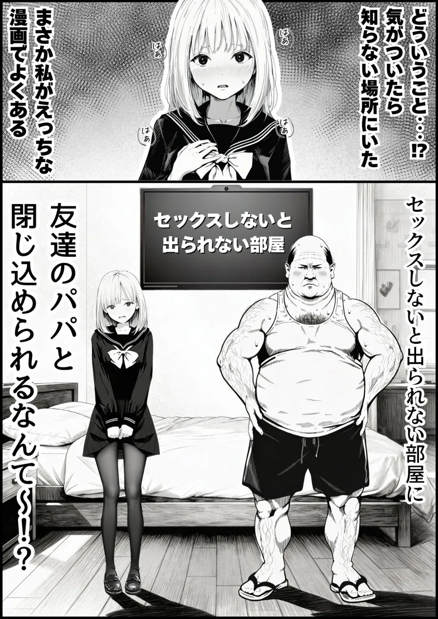 【無料エロ漫画・同人】セックスしないと出られない部屋に親友のパパと閉じ込められたんですけど〜！？-1枚目