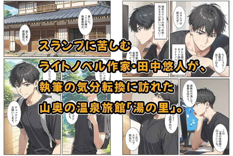 【無料エロ漫画・同人】温泉宿の欲求不満な爆乳若女将は混浴露天風呂で孕ませ中出しセックスさせてくれました。-1枚目